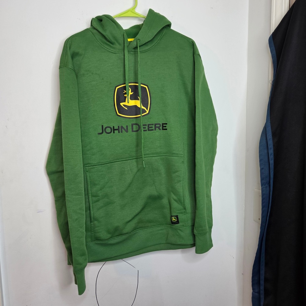 John Deere Mens Green Graphic Logo Pullover Hoodie Sweatshirt‎ Medium M